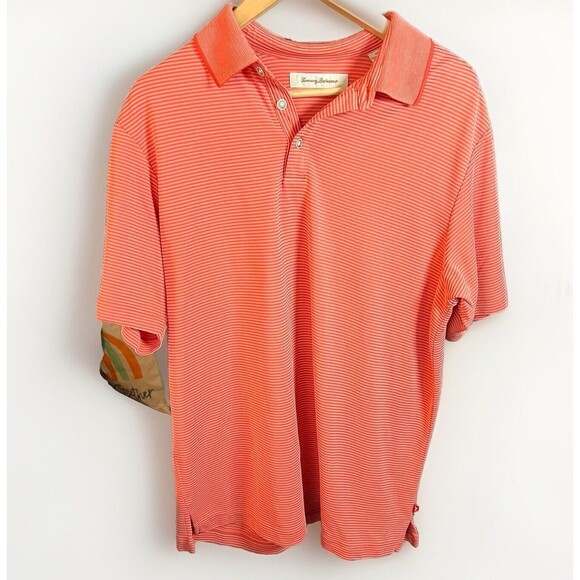 Tommy Bahama Ultra Soft Two Tone Peach Stripped Modal Blend M/M Polo Shirt - Picture 1 of 6